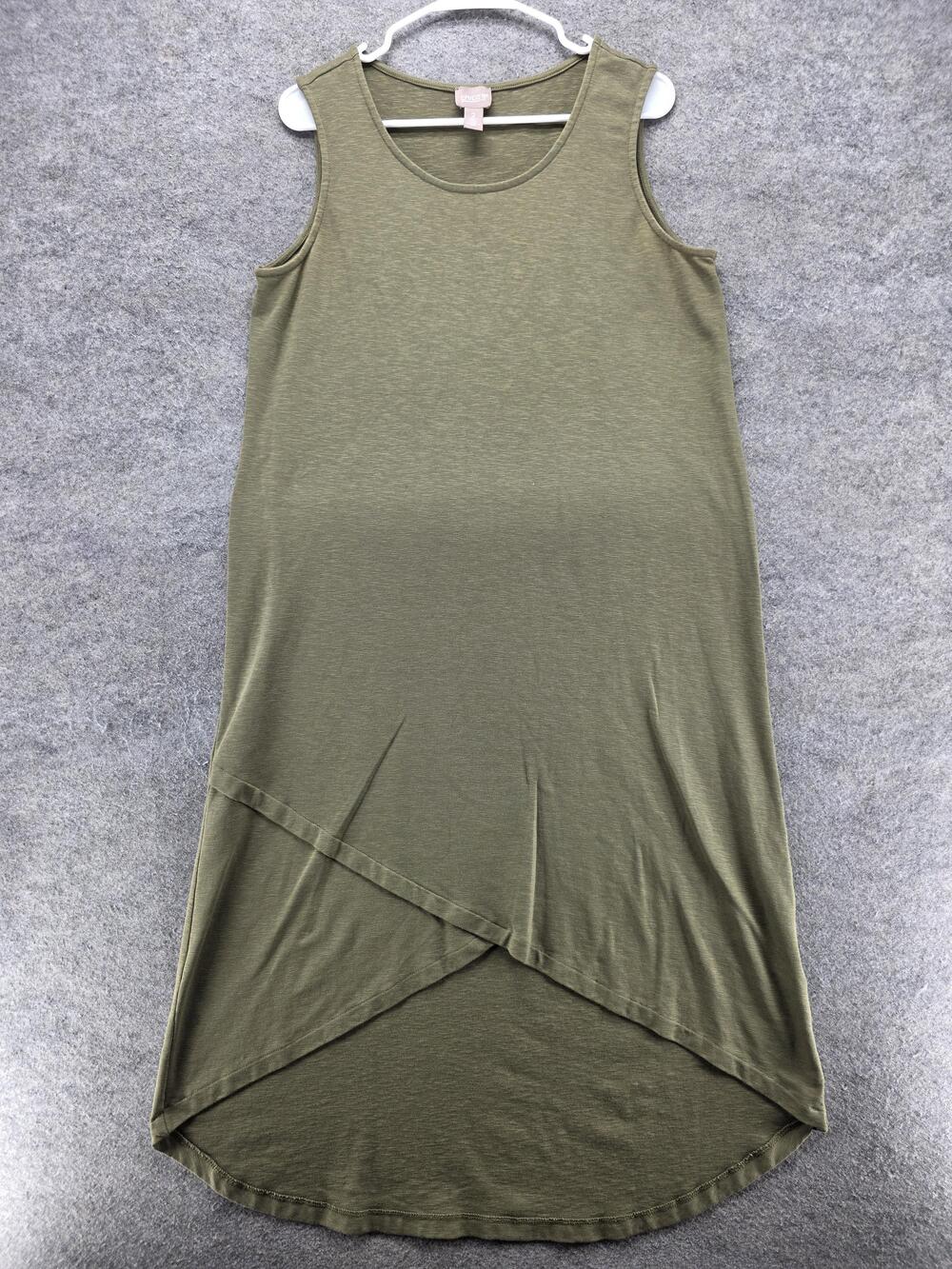 Chico's Dress Womens 2 Green Tank Shift Midi Scoop Neck Layered Hem Jersey